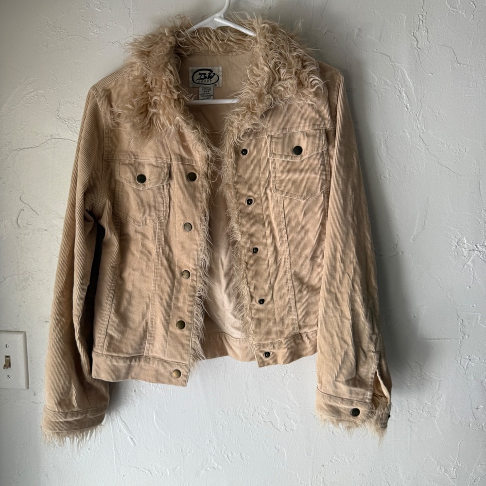 BW Sport Vintage Y2k M Penny Lane Corduroy Jacket‎ Faux Fur Trim Button Up Retro